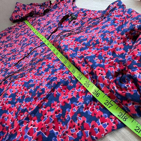Talbots Woman 3X Floral Smocked Blouse Ruffle Cuff Cotton Blend Red Blue Pink - Picture 5 of 9